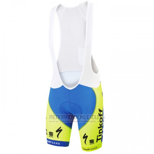 2016 Fahrradbekleidung Tinkoff Saxo Bank Gelb und Blau Trikot Kurzarm und Tragerhose